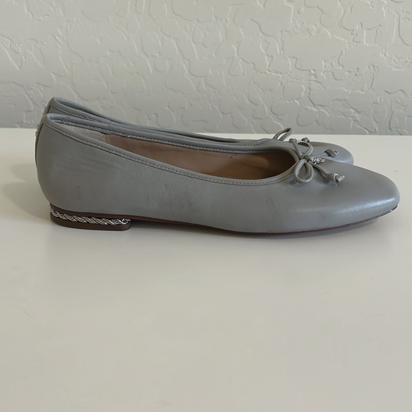 Sam Edelman Meadow Slip On Gray Leather Ballet Flats with Silver Chain Detail 9 - Picture 3 of 9